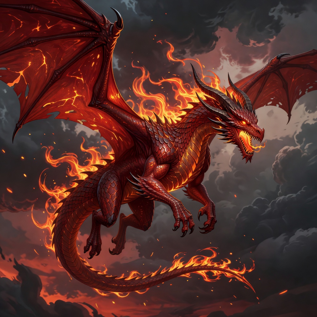 Sootwing Harrier — Pyre fire flyer dragon with soot harriers and thermal firebombs