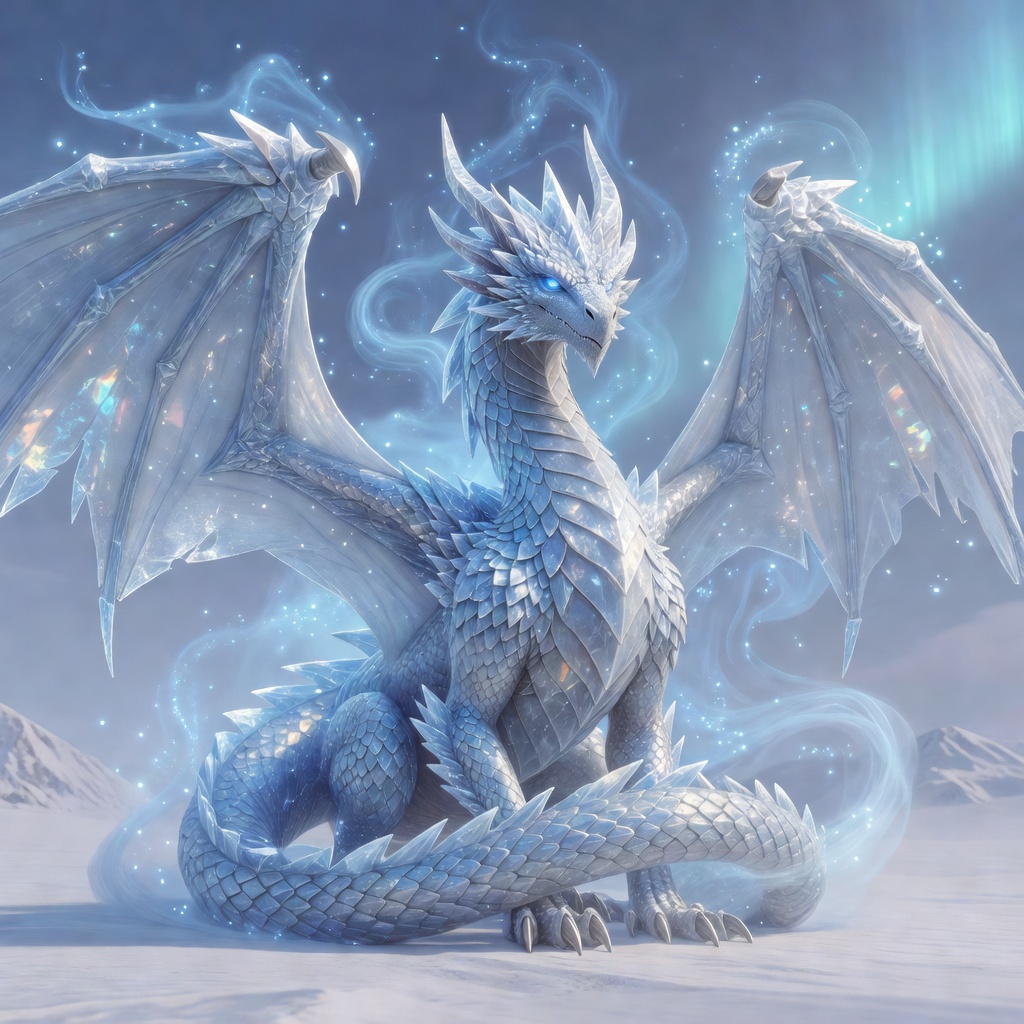 Rimechant Drake — Aetherfrost ice healer dragon with frost mending aura and crystalline spines